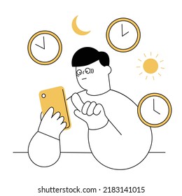 Vector illustrations of people who can't let go of their smartphones.