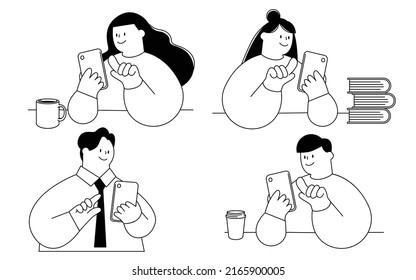 Vector illustrations of people who operate mobile phones.