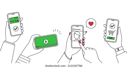 Vector illustrations of people who use smartphones