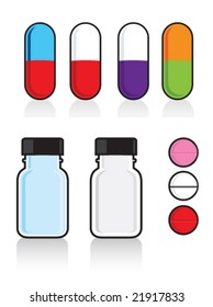 Vector illustrations of Pills and Pill Bottles.