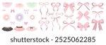 Vector Illustrations of pink vintage bow set. Bow for girly hair decor, flat icons. Pink, white, black tutu, flat illustrations. Little ballet dancer soft colors tutu with little bow,classical ballet 