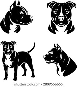 Vector illustrations of pit bull dog breed symbolizing strength, loyalty, alertness, and stylized animal design