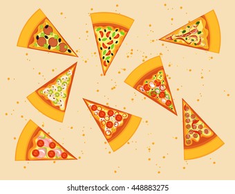 vector illustrations pizza, pizza slice