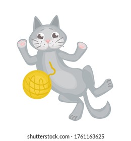 vector illustrations with a playing grey cat. pet character, stickers in cartoon style. cute animals.
