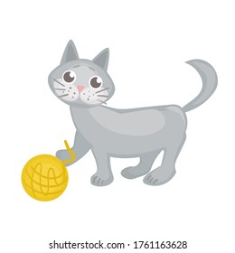 vector illustrations with a playing grey cat. pet character, stickers in cartoon style. cute animals.