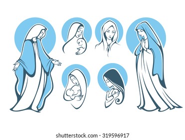 vector illustrations of praying virgin Mary