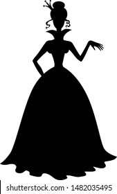 Vector illustrations of princess silhouette in a long dress