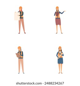 Vector illustrations of a professional woman in various poses, suitable for corporate concepts