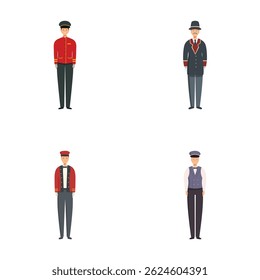 Vector illustrations of professionals in various uniforms representing different services