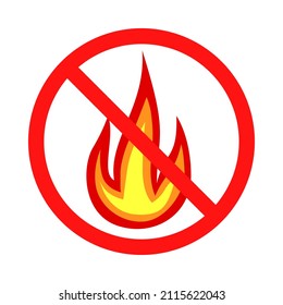 Vector illustrations of prohibition sign do not light a fire icon