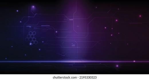 Vector illustrations of purple blue futuristic digital horizontal space for advertising and game artwork.Furistic digital innovation and technology concepts.