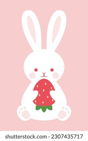 vector illustrations of a rabbit holding a strawberry for banners, cards, flyers, social media wallpapers, etc.