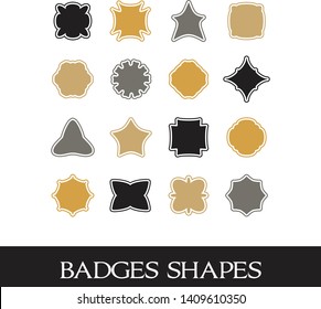 Vector illustrations. Retro badges shape, symmetrical element designs and shapes for emblems, labels, insignia.