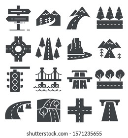 vector illustrations road and highway icons set