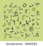 Vector illustrations of rock drawings at white and yellow background