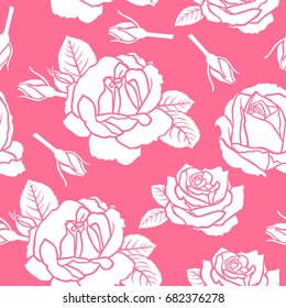 Vector illustrations of roses flowers and buds pattern seamless on pink background