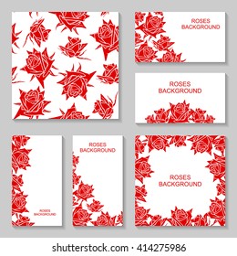 Vector illustrations of roses flowers business cars on white background