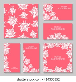 Vector illustrations of roses flowers business cars on pink background