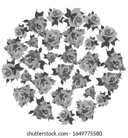 ilustraciones vectoriales, rosas en gris monocromo, aisladas en fondo blanco, diseño para postales, invitaciones de boda, saludos