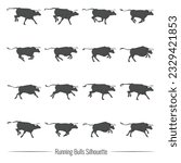 Vector illustrations of running Bull, Vector set of running animal, Silhouette elements for creating company logo