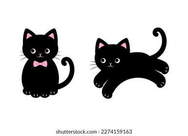 vector illustrations of running and sitting black cats for banners, greeting cards, flyers, social media wallpapers, etc.
