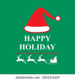 Vector illustrations of Santa cap greeting card on green background