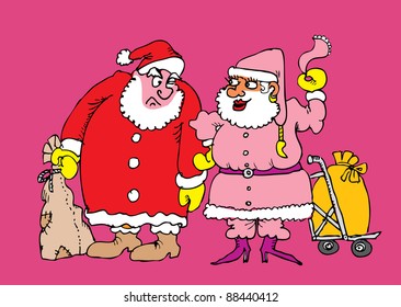 vector illustrations of the Santa Claus and his friend