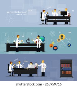 Vector illustrations of scientists in laboratories conducting research