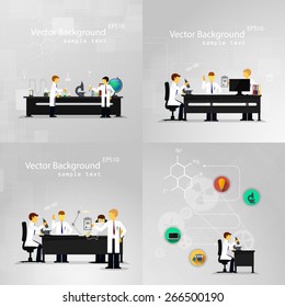 Vector illustrations of scientists in laboratories conducting research