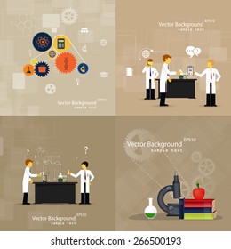 Vector illustrations of scientists in laboratories conducting research
