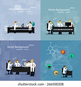 Vector illustrations of scientists in laboratories conducting research