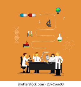 Vector illustrations of scientists in laboratories conducting research