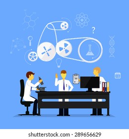 Vector illustrations of scientists in laboratories conducting research