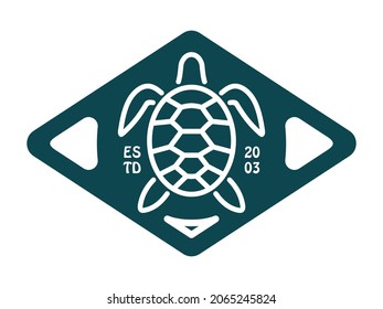 vector illustrations of sea turtle, circle, text on the background. Vector illustration for emblem, badge, sticker and label. Surfing club symbols. Surfer logo.