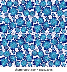 Vector illustrations of  seamless pattern of meadow clover blue leaves on white background