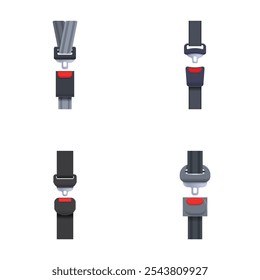Ilustrações vetoriais das fivelas do cinto de segurança em vários estágios de fixação