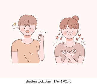 Vector illustrations of self-esteem and self-esteem. Hand-drawn style cute character.