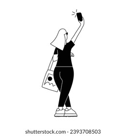 Vector Illustrations Selfie Monochrome Style