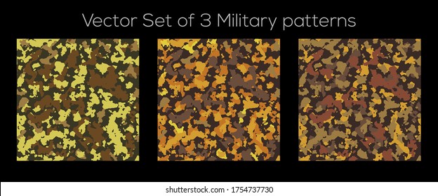 Vector illustrations. Set of 3 Military camouflage patterns. Army style