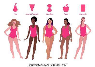 Vector illustrations set of body-positive female body types