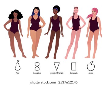 Vector illustrations set of body-positive female body types