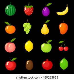 Vector illustrations Set of cartoon Fruits. Vector  isolated on Background.Juicy Fruit, Food vegan,