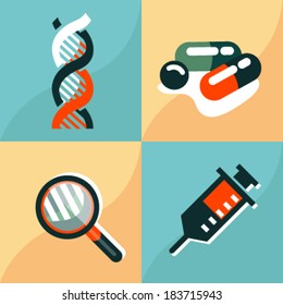 Vector illustrations. Set of chemistry icons. Design concept