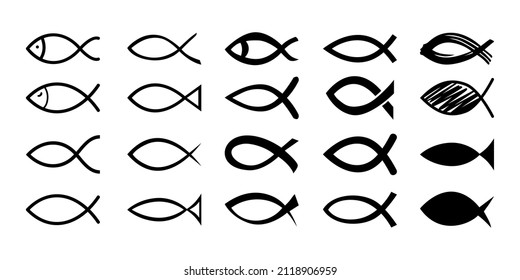 Vector illustrations of set Christian fish symbol icon