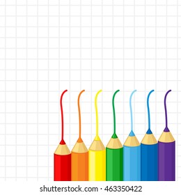 Vector illustrations of set of colored cartoon pencils on the background sheet into the cell