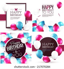 Vector illustrations. Set of colorful birthday cards.