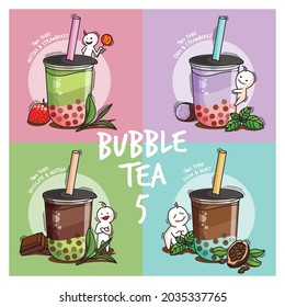 Vector illustrations set of colorful Bubble Tea  with different flavors, Milk Tea