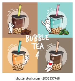 Vector illustrations set of colorful Bubble Tea  with different flavors, Milk Tea