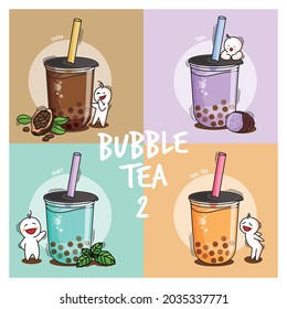 Vector illustrations set of colorful Bubble Tea  with different flavors, Milk Tea