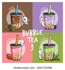 Vector illustrations set of colorful Bubble Tea  with different flavors, Milk Tea